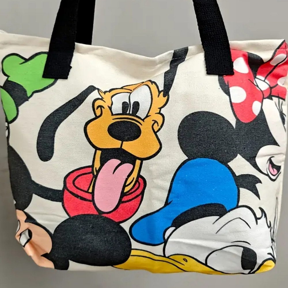 🆕️HALF OFF💰LAST 1❤DISNEYS PLUTO & FRIENDS LARGE CREAM ZIPPERED CANVAS TOTE BAG - Picture 5 of 16